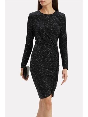 Excellent Veronica Beard Black Long Sleeve Silk Ruched Mistico rhinestone dress
